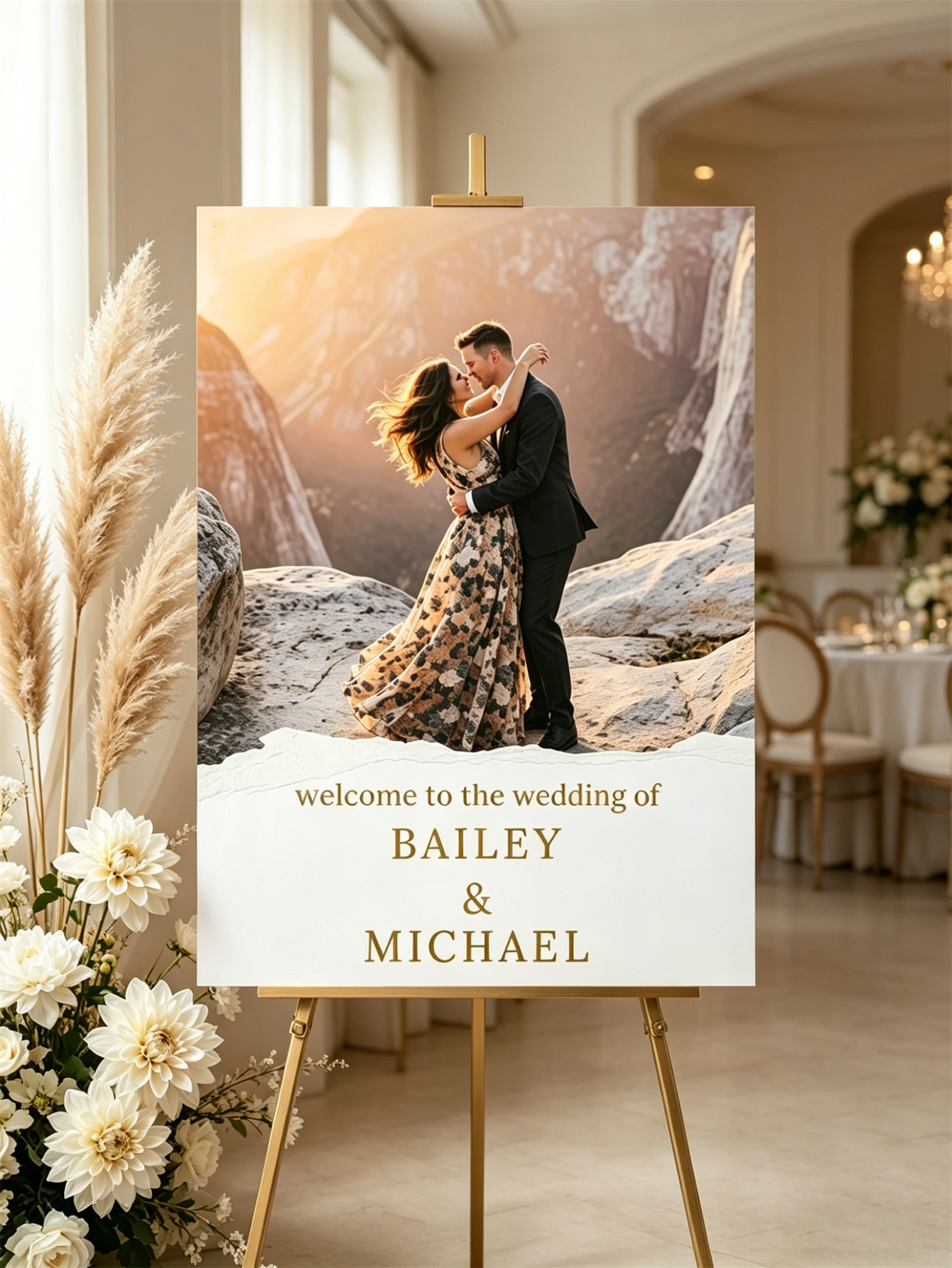 Tear Edge Acrylic Photo Wedding Welcome Sign
